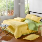 Green Yellow In Refreshing Green Yellow Duvet Cover In Wooden Bed Involved Iron Single Chair And Decorative Nightstand On Wooden Floor Bedroom Solid Yellow Duvet Cover For Bright Bedroom Designs