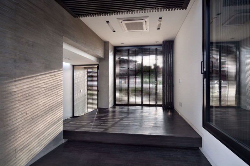 Concrete Textured Modern Rough Concrete Texture Wall In Modern Architectural House Folding Door Glass Window In Dark Frame Modern Ceiling Light Dream Homes  An Old House Turned Into Sleek Contemporary Home In Montonate, Italy