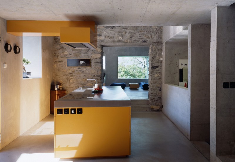 Stone Wall Stunning Rough Stone Wall Concrete Floor Stunning Compact Kitchen Island With Glossy Countertop Solid Concrete Ceiling In Homey Chamoson House Dream Homes Unusual Contemporary Rural House With Rough Stone Wall Structure