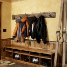 Entry With Used Rustic Entry With Untreated Wood Used Coat Racks And Small Dark Metallic Wall Hooks Rustic Wood Floor And Glass Door Decoration Chic And Classy Coat Racks Brimming With Elegant Interior Decorations