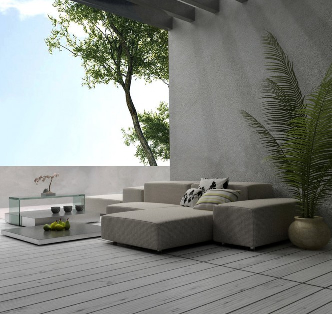 Landing Design Used Sensational Landing Design In Terrace Used Wooden Deck Flooring And Modern Outdoor Sofa Furniture Decoration Ideas Dream Homes  Stylish Grey Interior Design With Chic And Beautiful Colorful Paintings