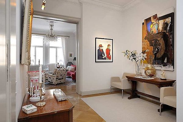 Gold Candle Wood Simple Gold Candle Holder On Wood Glossy Table With White Pot Installed Inside Traditional Swedish Apartment Apartments  Vintage Swedish Home Decorated With Contemporary Scandinavian Touch Of Traditional Style