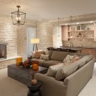 Small Living Interior Spacious Small Living Room Design Interior Decorated With Brown Sectional Sofa Furniture And Brick Stone Fireplace Ideas Furniture Sophisticated And Modular Sectional Sofas For Amazing Living Rooms