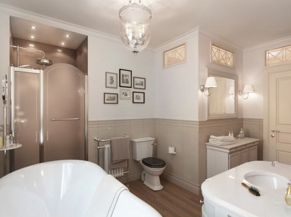 Russian Apartment Design Stylish Russian Apartment Design Bathroom Design Interior With Luxury Traditional Style With Small Crystal Chandelier Lighting Decoration Classy And Classic Interior Design In Neutral Color Decorations