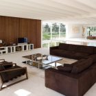 Sectional Brown Glass Stylish Sectional Brown Big Sofas Glass Coffee Table Cushy Brown Armchairs Minimalist White Sideboard Sleek Marble Floor Dream Homes Elegant Big Sofas Makes Your Living Lounge Look Expensive