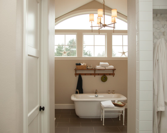 Bathroom With Above Traditional Bathroom With Classy Chandelier Above White Porcelain Bathtub French Window Vintage White Door Rustic Wood Wall Shelf  Chic And Classy Coat Racks Brimming With Elegant Interior Decorations