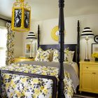 Bedroom Floral Cover Traditional Bedroom Floral Yellow Duvet Cover On Black Wooden Canopy With Yellow Nightstand And Decorative Pendant Bedroom Solid Yellow Duvet Cover For Bright Bedroom Designs