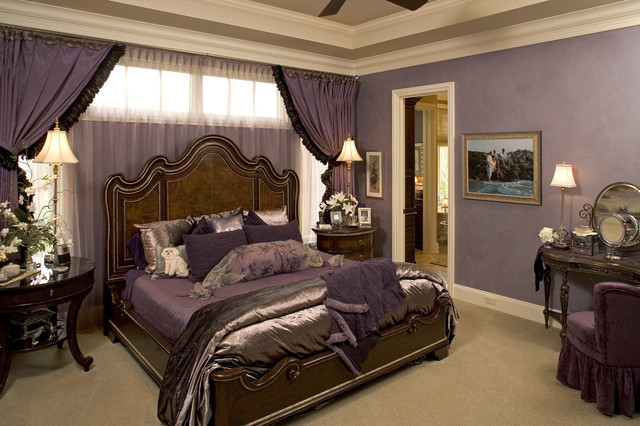 Bedroom With Purple Traditional Bedroom With Lavish Silky Purple Duvet Cover Precious Fake Flower Shiny Table Lamps Round Wood Bedside Table Artistic Painting Furniture Comfortable Purple Duvet Covers For Your Beautiful Bedroom Sets