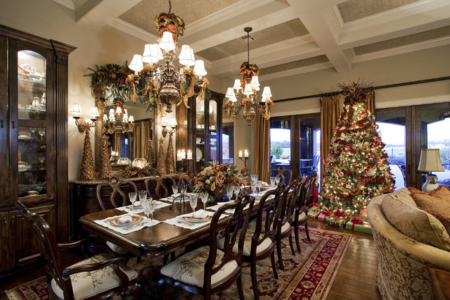 Dining Room Chandelier Traditional Dining Room With Glamorous Chandelier And Lovely Christmas Dinner Table Decorations Classic Carpet On Wood Floor Wood Cupboard Dining Room Easy Christmas Dinner Table Decorations With Luxurious Colors Combinations