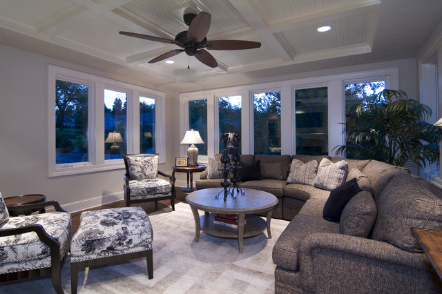 Living Room Many Traditional Living Room Featured With Many Windows To Brighten Brown Curved Sectional Sofa And Patterned Chairs Decoration Comfortable Curved Sectional Sofas For Small Living Rooms