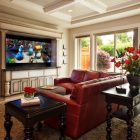 Red Sectional Inside Traditional Red Sectional Sofa Placed Inside Living Room With Wide TV Studded On The Center Wall With Frame Decoration Gorgeous Red Sectional Sofas For A Stylish Modern Interiors