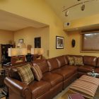 Yellow Themed Completed Transitional Yellow Themed Family Room Completed With Brown Leather L Shaped Sectional Sofa With Coffee Table Dream Homes Deluxe Sectional Sofa For Contemporary Furniture Of Minimalist Residence