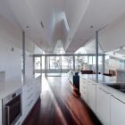 Ceiling In Scheme Unique Ceiling In White Color Scheme Combined With Laminate Floors Of Neat Kitchen In Flo House Building Dream Homes Contemporary Australian Home With Unique Cantilever Roofing And Buildings