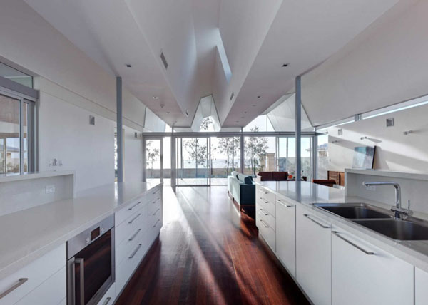 Ceiling In Scheme Unique Ceiling In White Color Scheme Combined With Laminate Floors Of Neat Kitchen In Flo House Building Dream Homes Contemporary Australian Home With Unique Cantilever Roofing And Buildings