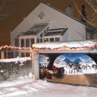 Christmas Themed Decals Unique Christmas Themed Garage Door Decals Idea Displaying Gifts Illuminated By Striped Lamps Seen In Snowy Decoration Creative Garage Door Covers And Decals To Style Your Artistic Garage Door (+12 New Images)