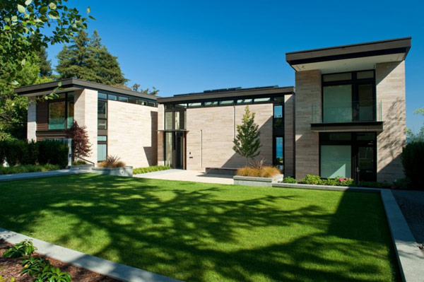 Glass Walls Washington Wide Glass Walls In The Washington Park Hilltop Residence Facade With Stone Wall And Wooden Door Dream Homes  Amazing Modern Home With Beautiful H-Shape Exterior Layout