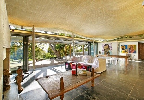 Wooden Table Beautiful Wide Wooden Table In The Beautiful Home Living Room With Long Sofa And Grey Stone Floor Architecture Breathtaking Mountain House Blends In With Fresh Landscape Environment