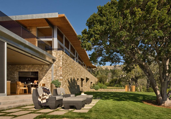 Grey Outdoor Outdoor Wonderful Grey Outdoor Chairs And Outdoor Foot Rests Near The Green Grass Yard Outside Coastlands House Kitchens Sustainable Contemporary Home Building With Exotic Features