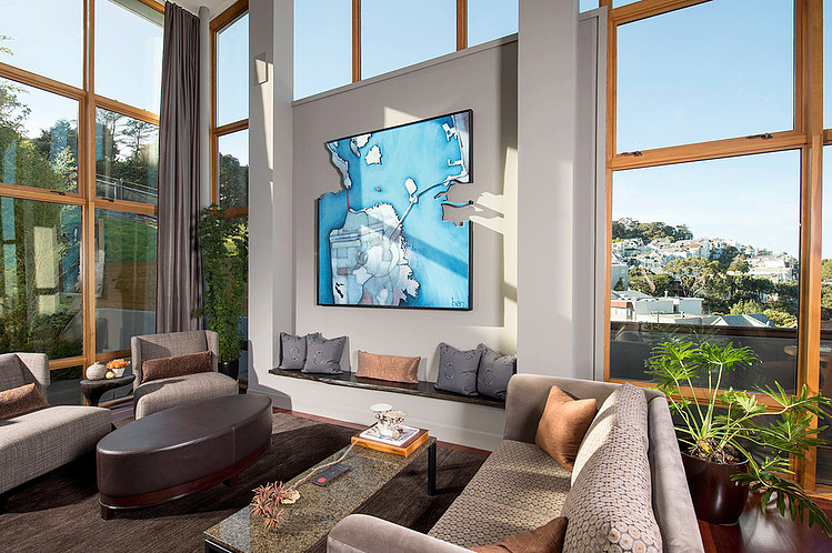 Blue Wall Center Adorable Blue Wall Art On Center Wall Of House San Francisco Susan Fredman Design Group Lounge With Bench Interior Design Modern Mountain Home With Concrete Exterior And Interior Structure