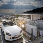 Kenji Yanagawa House Adorable Kenji Yanagawa Case Study House With Small Open Plan Garage Nice Panorama Modern White Canopy Pretty Ornamental Plants Dream Homes Stunning Contemporary Hillside Home With Open Garage Concepts