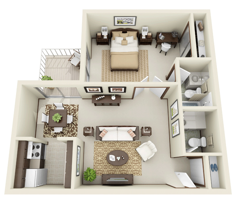 Modern One Plans Adorable Modern One Apartment Floor Plans With Neat Furniture Placement Using 3D Interior Designer Program Software Bedroom 12 Stylish One Bedroom Apartment Floor Plans In Pretty White Theme