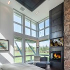 Park City Group Airy Park City Residence Jaffa Group Double Height Master Bedroom Featured With Minimalist Fireplace Dream Homes Captivating Home Design With Grey Exterior Surrounded By Green Lawn