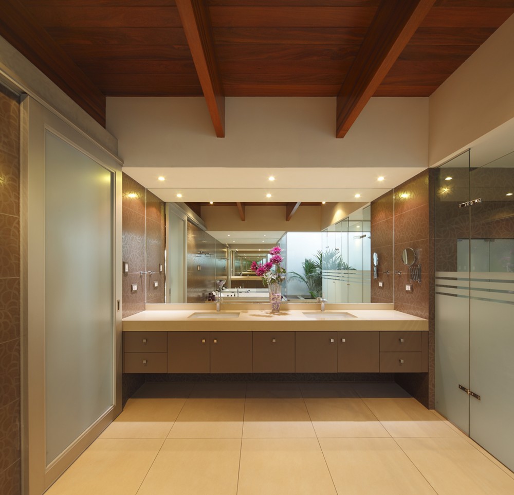 Bathroom Design House Amazing Bathroom Design Of BK House With White Colored Marble Sink And Dark Brown Wooden Ceiling Dream Homes Gorgeous Contemporary Home With Rectangular Structure And Large Glass Walls