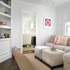 Beach Style Design Amazing Beach Style Family Room Design With White Colored Soft Small Sectional Sofa And White Colored Ottoman Table Furniture Cozy And Beautiful Sectional Sofa To Decorate Small Space Room