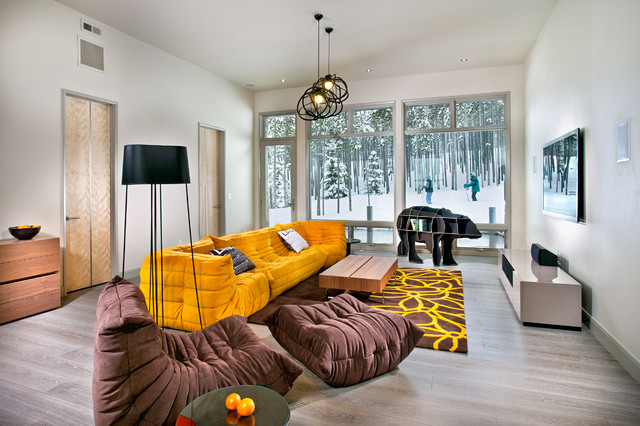 Contemporary Family With Amazing Contemporary Family Room Design With Yellow Colored Modern Sofas And Light Brown Wooden Floor Decoration  20 Sleek Modern Sofa Furniture For Your Living Room Trends