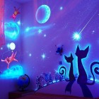 View Of The Amazing View Of Glow In The Dark Cats Looking At Fallen Stars And Moon At Night With Splash Of Light Blue In Room Bedroom Stunning Bedroom Decoration With Glow In The Dark Paint Colors