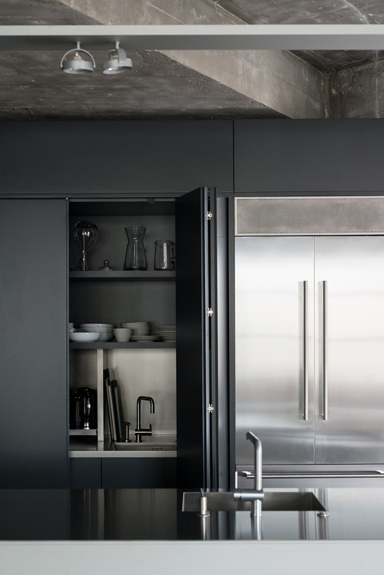 View Of Architecture Amazing View Of Warner House Architecture Kitchen Applied Dark Wood Cabinet And Metal Cabinet Also Glossy Countertop Dream Homes Chic And Elegant Contemporary House With Exposed Concrete Beams