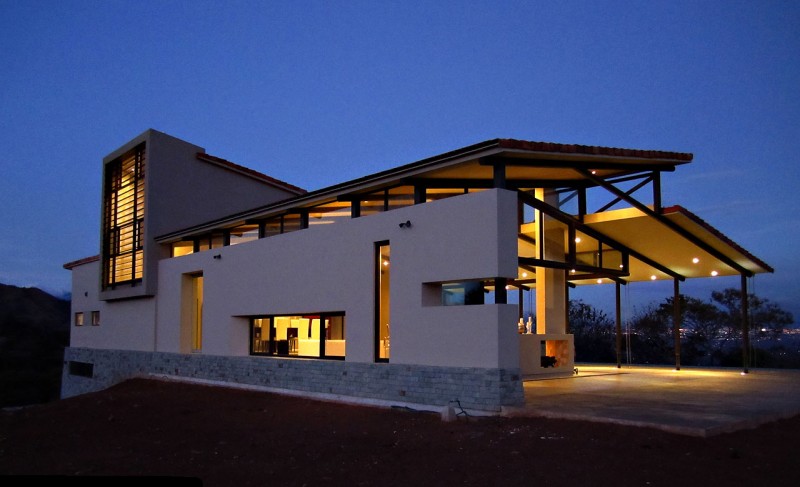 Building Design Residence Amusing Building Design Of Areopagus Residence With White Colored Wall Made From Concrete And Bright Yellow Lighting From Inside The House Dream Homes  Stunning Hill House Design With Sophisticated Lighting In Costa Rica