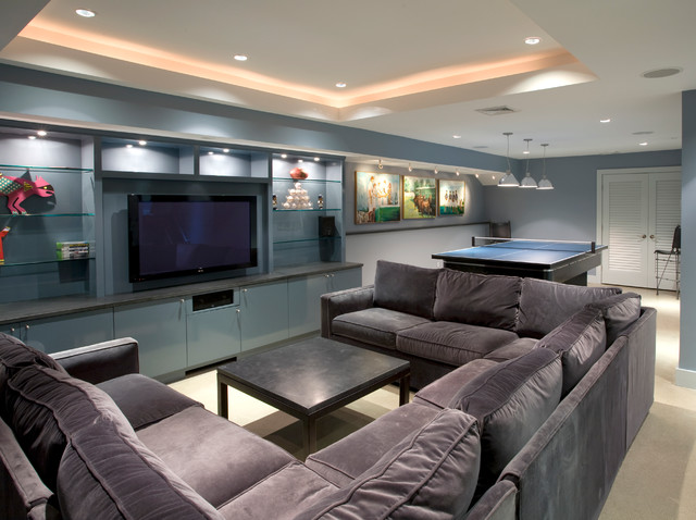 Contemporary Basement Brown Amusing Contemporary Basement With Dark Brown Colored Sofa Sectionals And Big Black LCD Television With Black Frame Dream Homes Enchanting Living Room Decorating With A Large Sectional Sofas