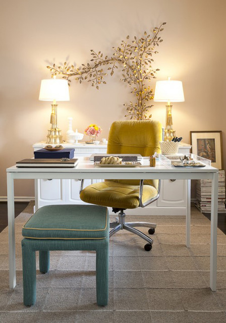 Contemporary Home With Amusing Contemporary Home Office Design With Affordable Modern Furniture Such As Yellow Back Chair And Soft Green Stool Decoration  Stylish Modern Furniture For Fascinating Interior Design