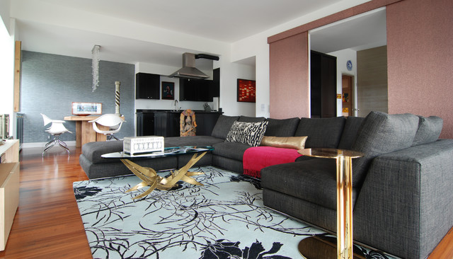 Contemporary Living With Amusing Contemporary Living Room Design With Black Colored Sofa Baratos Circle Glass Table And Grey Colored Carpet On The Floor Decoration Fabulous Sofas Baratos As Decor Accents For Elegant House Interior Look