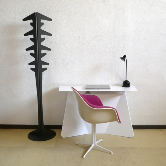 Desk Back Painting Amusing Desk Back Using White Painting Involved Pink And Light Brown Colored Chairs And Black Standing Rack Beside It Furniture Wonderful Minimalist Furniture For Gadget Charging Stations