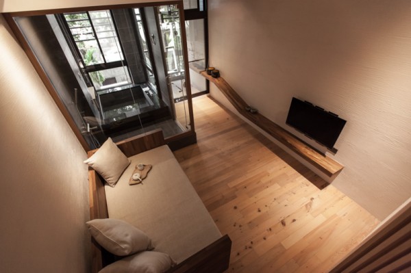 Home Interior White Amusing Home Interior Design Including White Convertible Sofa In Front Of A Television Attach On The Wall Nearby The Bay Windows Architecture Charming Modern Japanese House With Luminous Wooden Structure