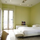Modern Green In Amusing Modern Green Bedroom Ideas In Light Lime Green Painting Completed With Gold Electric Fan Without Lamp And White Fur Rug Bedroom 20 Wonderful Green Bedroom Ideas With Suite Bed Cover Appearances