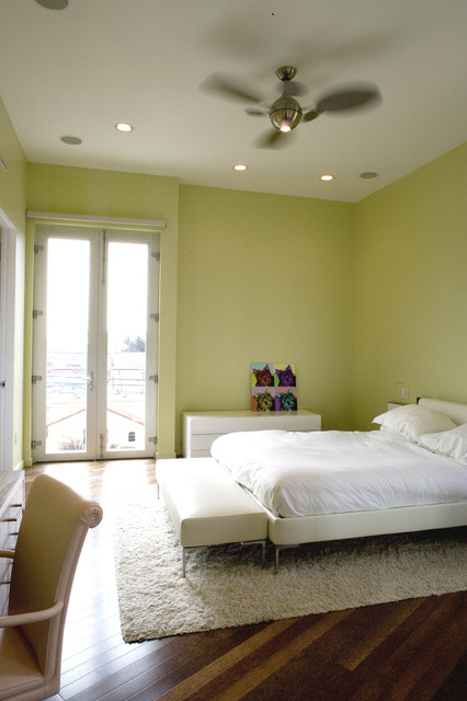 Modern Green In Amusing Modern Green Bedroom Ideas In Light Lime Green Painting Completed With Gold Electric Fan Without Lamp And White Fur Rug Bedroom 20 Wonderful Green Bedroom Ideas With Suite Bed Cover Appearances