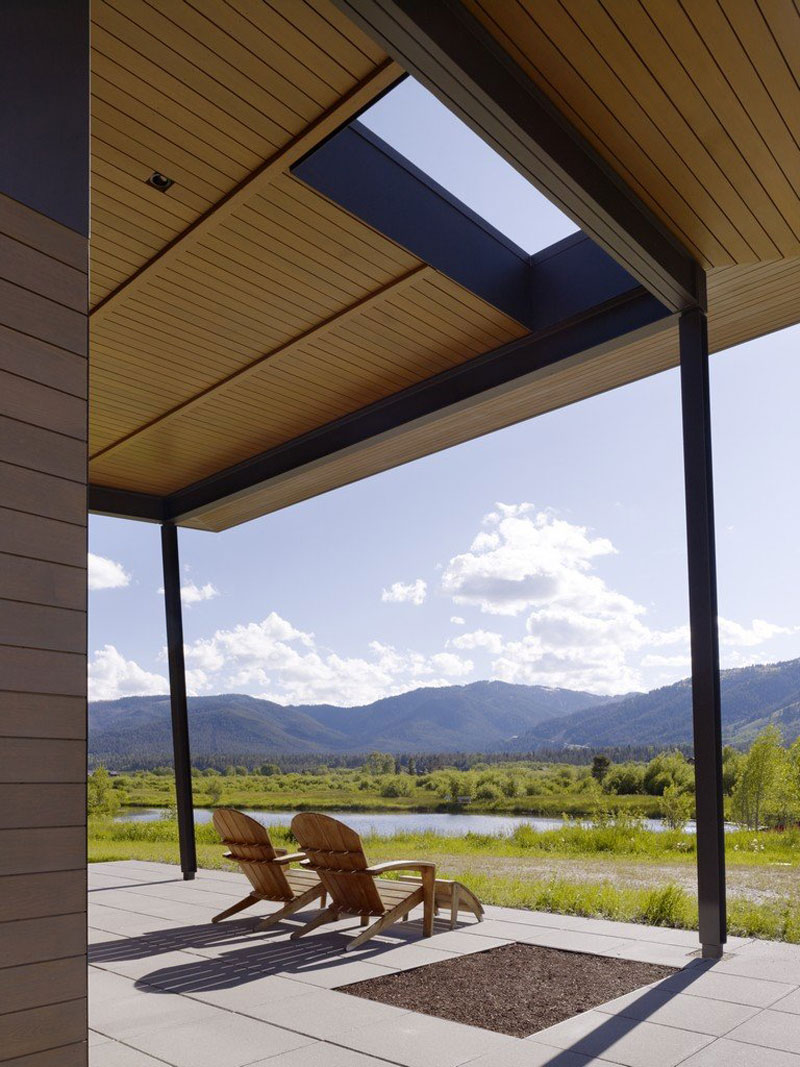 Wooden Striped Small Amusing Wooden Striped Ceiling With Small Glass Windows Of Peaks View Residence Above Traditional Terrace With Double Lounge Architecture Beautiful Contemporary Home With Outdoor Dining Room And Semi-Open Terrace