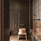 Bathroom Decoration Style Appealing Bathroom Decoration Of Japanese Style Bathroom Including Standing Shower With Wooden Bucket And Table On Marble Tiles Flooring Architecture Charming Modern Japanese House With Luminous Wooden Structure