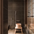 Bathroom Decoration Style Appealing Bathroom Decoration Of Japanese Style Bathroom Including Standing Shower With Wooden Bucket And Table On Marble Tiles Flooring Architecture Charming Modern Japanese House With Luminous Wooden Structure