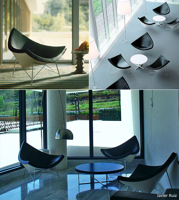 Coconut Chair Seat Appealing Coconut Chair With Black Seat Usage And Smooth Surface And Steel Foots Which Equipped With Small Coffee Table Furniture  Unique And Modern Chair Furniture For Home Interior Decoration