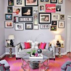 Conteporary Living With Appealing Contemporary Living Room Design With Pink Sofa Pillows In Grey Soft Sofa And Several Photos Hanged On The Ceiling Dream Homes Elegant Sectional Sofas For Small Spaces And Wonderful Interior Nuance
