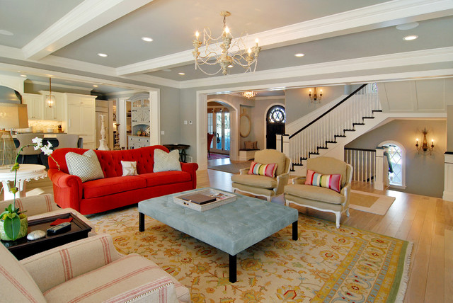 Eclectic Living Red Appealing Eclectic Living Room With Red Sofas Facing Blue Table Feat Book Under The Pendant Lamp Decoration  Vibrant Red Sofas Inspirations To Give Your Living Room A Trendy