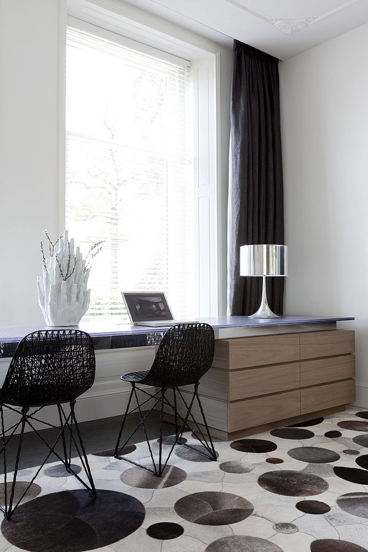 Home Office Black Appealing Home Office Design With Black Chairs And Granite Desk Also Grey Long Curtain Manor River Remy Meijers Decoration Dazzling Glossy Furniture In Bright And Elegant House Interiors