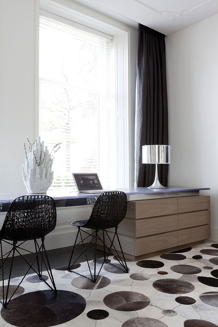 Home Office Black Appealing Home Office Design With Black Chairs And Granite Desk Also Grey Long Curtain Manor River Remy Meijers Decoration  Dazzling Glossy Furniture In Bright And Elegant House Interiors