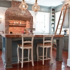 Kitchen Design Blue Appealing Kitchen Design In Country Blue Painted Kitchen With Character With Brick Range Hood Also Grey Cabinet Decoration Stunning Ancient Home Designs For Your Amazing Living Experiences