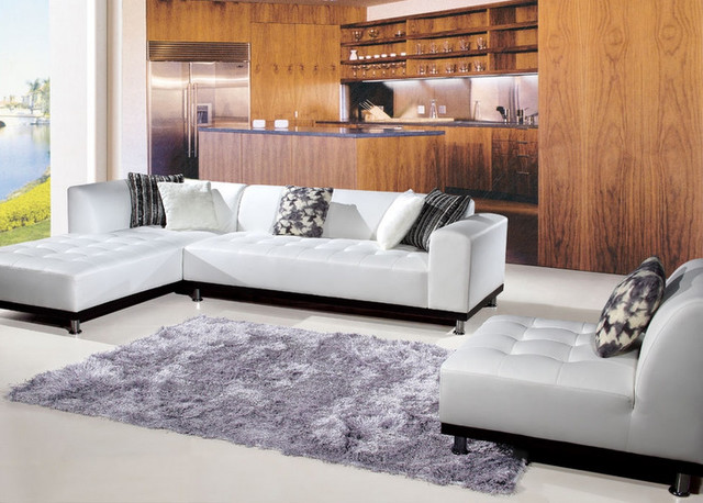 Living Room White Appealing Living Room Design Applied White Sectional Sofas With Chaise And Purple Carpet Area Open Floor To Kitchen Decoration Fabulous Sectional Sofas With Chaise For Your Spacious Living Room