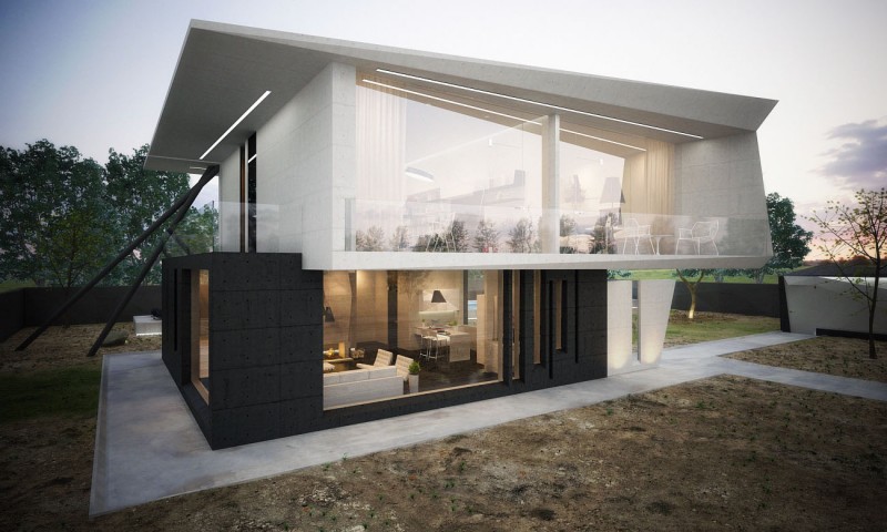 M House With Artistic M House In Singera With White Painted Wall On The Top And Black Painting On Deck Completed With Big Glasses Windows Dream Homes  Stunning Modern Home Design With Concrete Walls And Glass Materials